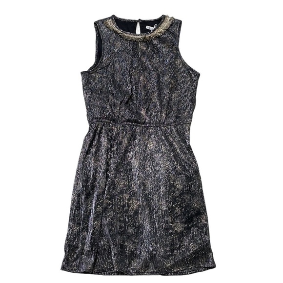 Grifflin Paris Blouson Dress NWT Metallic Sleeveless Keyhole Grey Size Small S - Picture 3 of 16